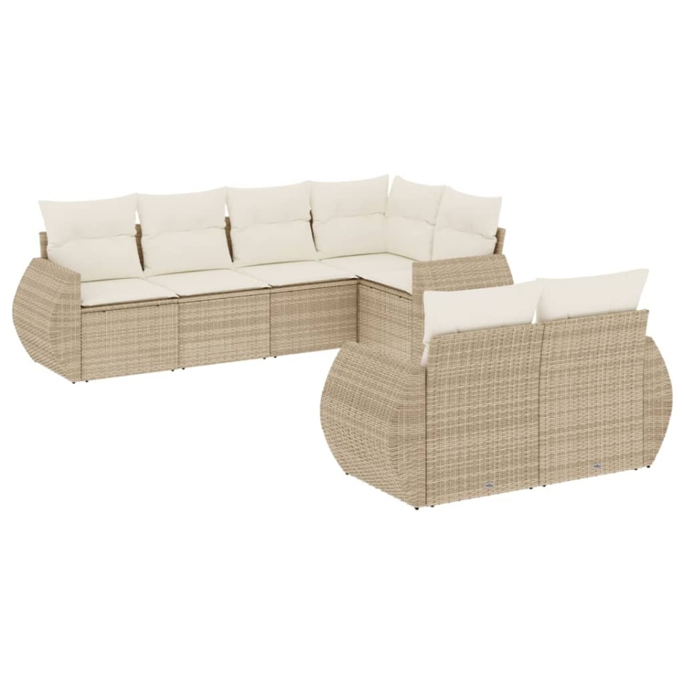 Set canapele de grădină, 7 piese, cu perne, bej, poliratan - 1 | YEO