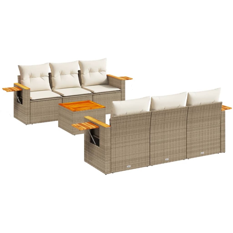 Set canapele de grădină, 7 piese, cu perne, bej, poliratan - 1 | YEO