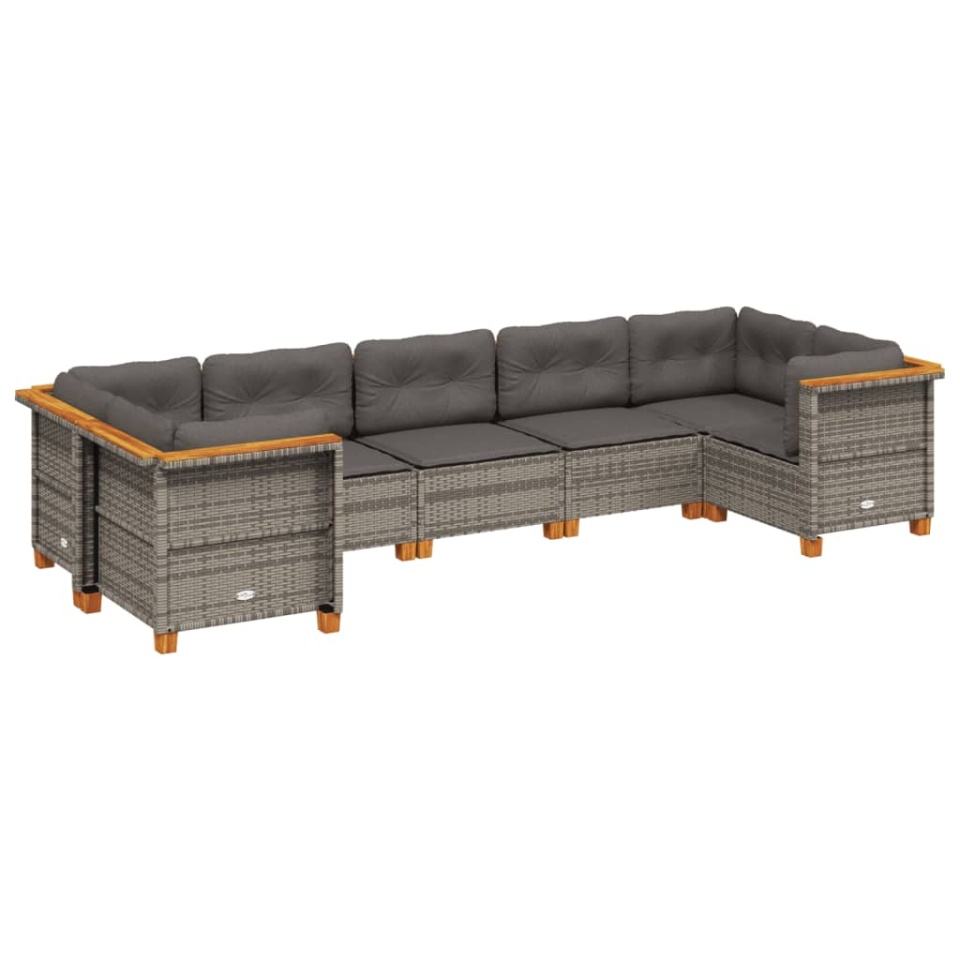 Set canapele de grădină, 7 piese, cu perne, gri, poliratan - 1 | YEO