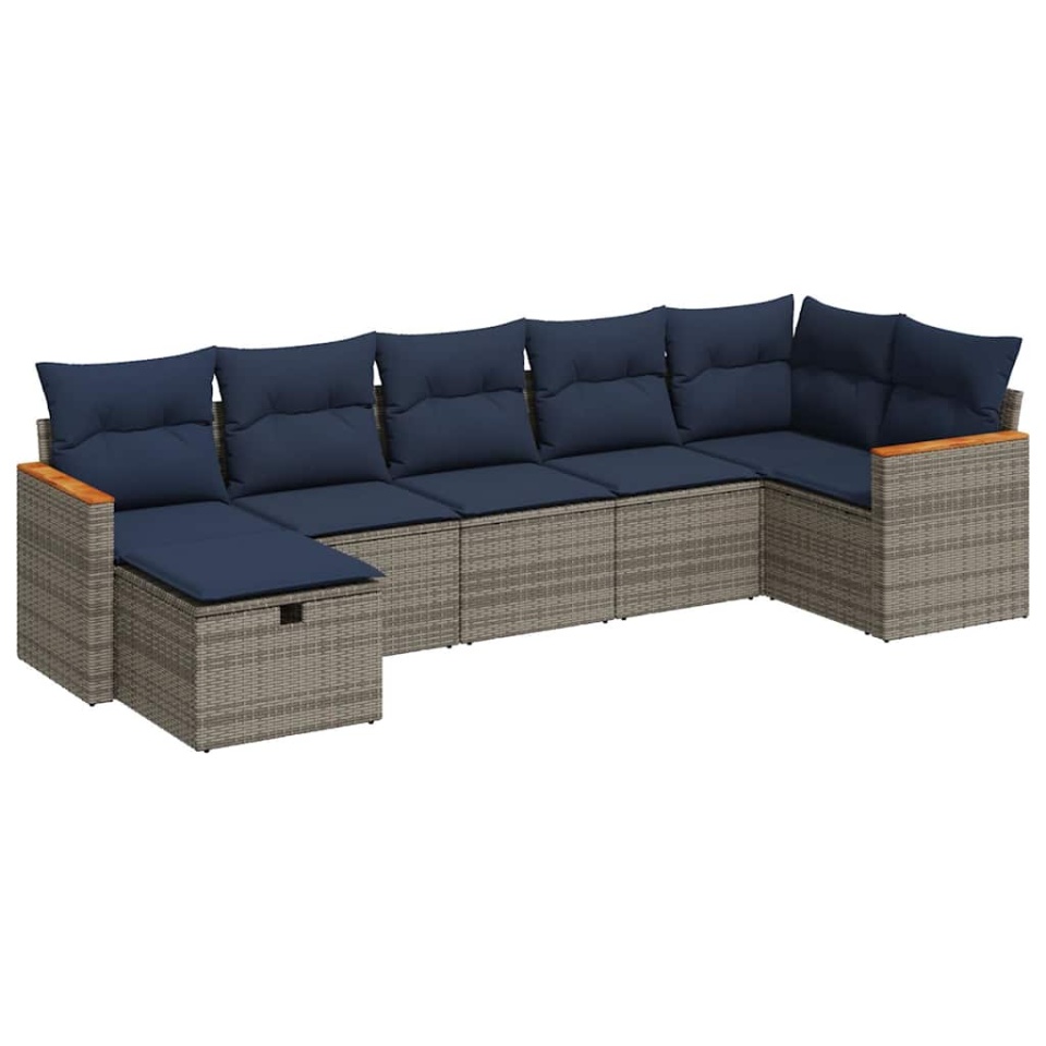 Set canapele de grădină, 7 piese, cu perne, gri, poliratan - 1 | YEO