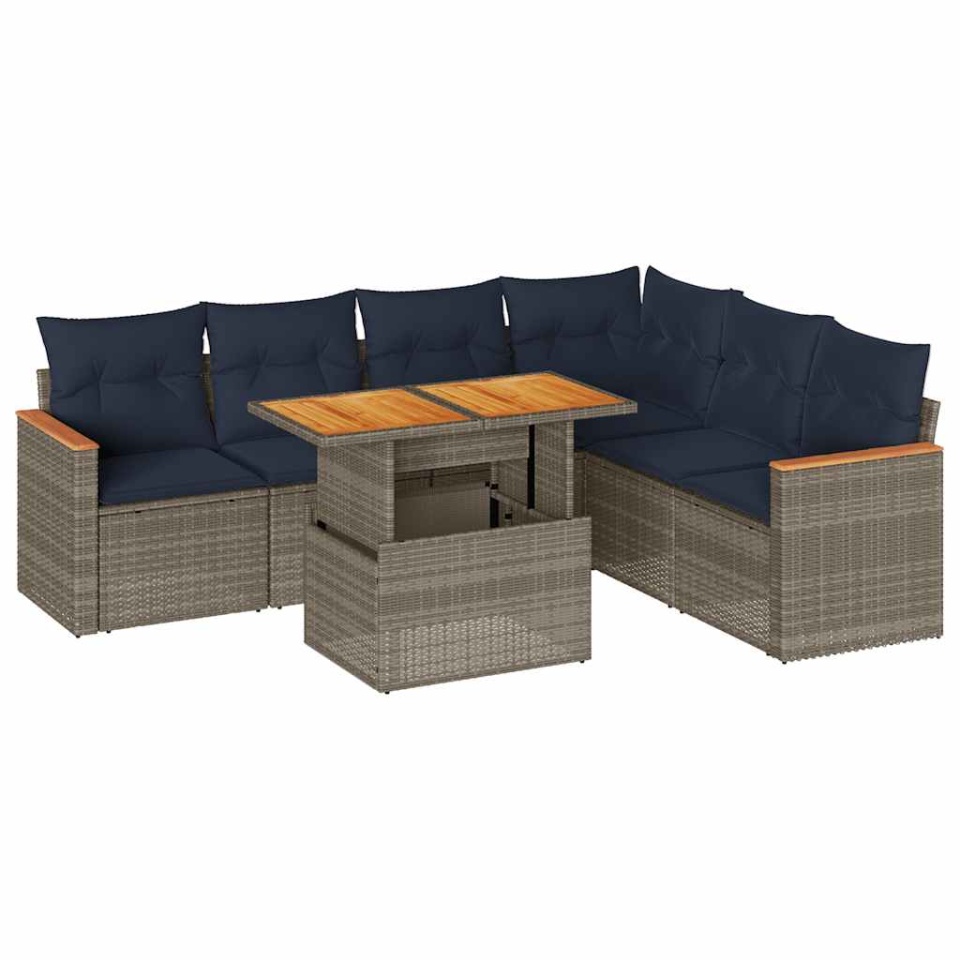Set canapele de grădină, 7 piese, cu perne, gri, poliratan - 1 | YEO