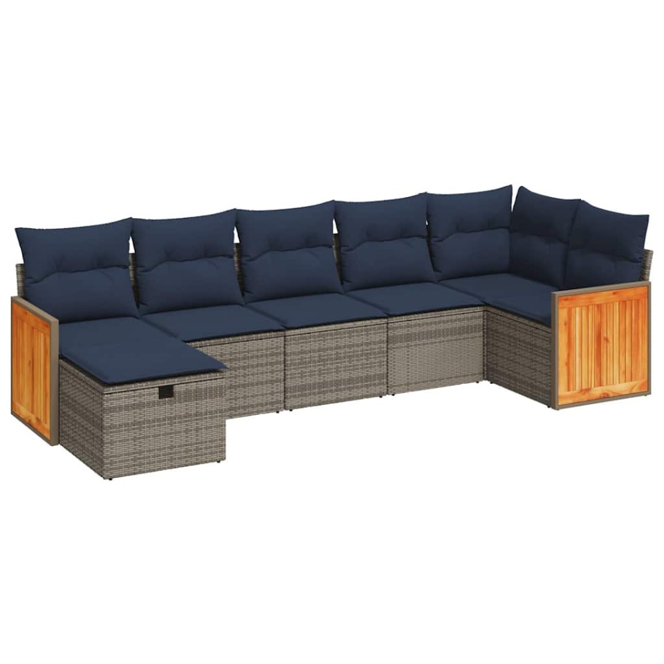 Set canapele de grădină, 7 piese, cu perne, gri, poliratan - 1 | YEO
