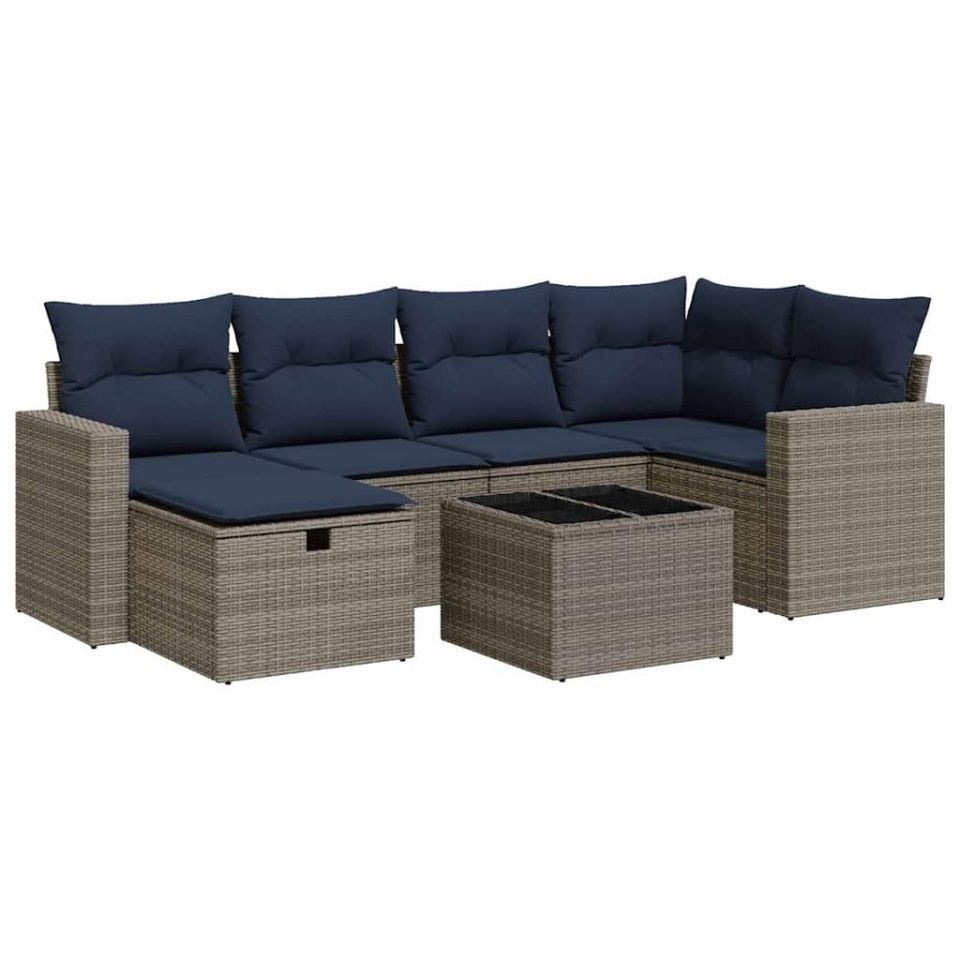 Set canapele de grădină, 7 piese, cu perne, gri, poliratan - 1 | YEO