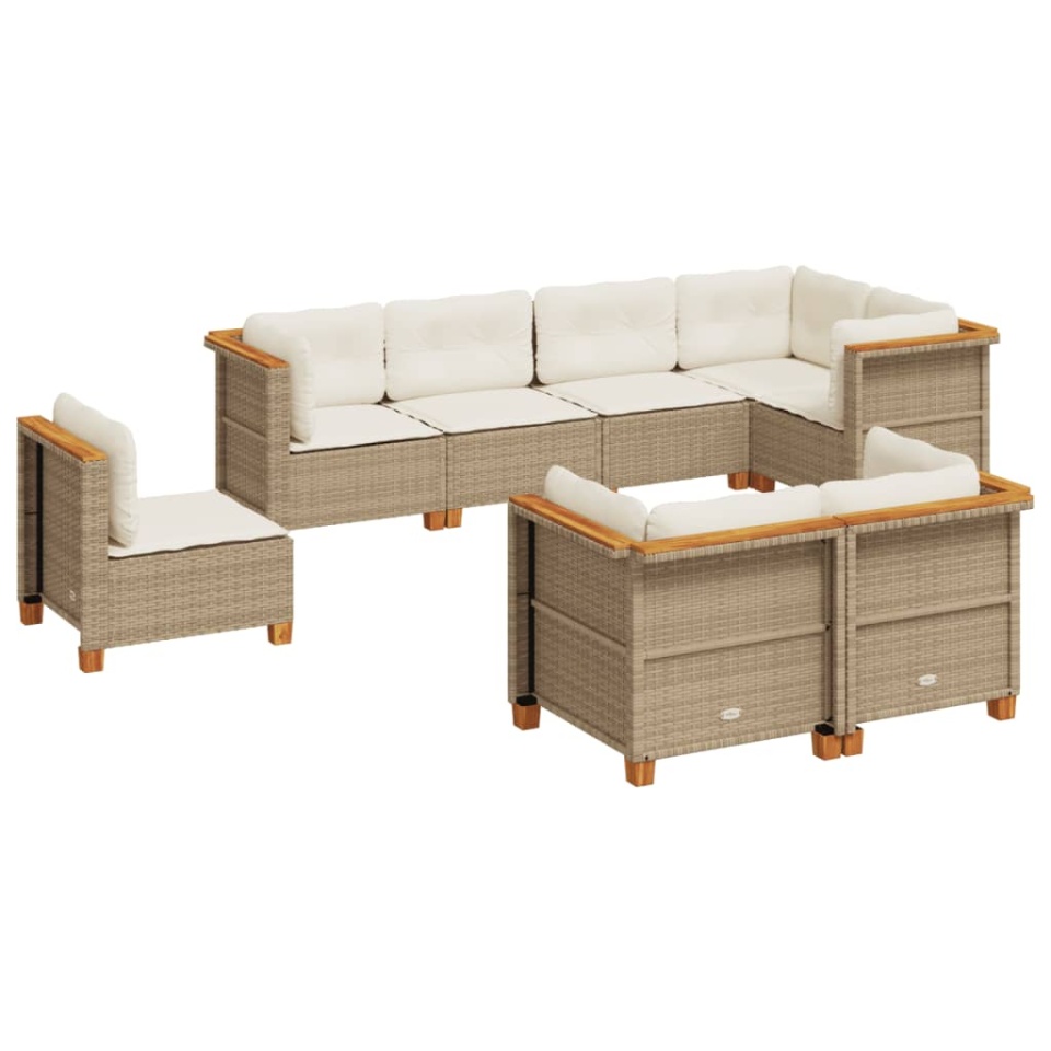 Set canapele de grădină, 8 piese, cu perne, bej, poliratan - 1 | YEO