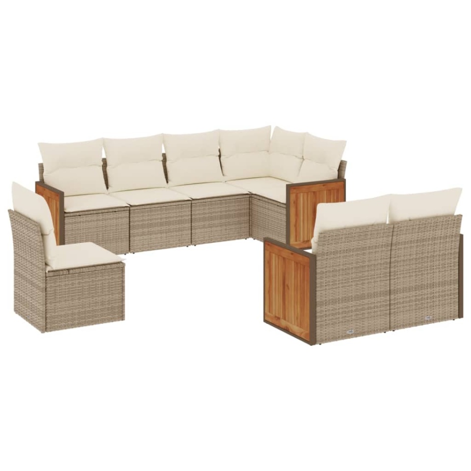 Set canapele de grădină, 8 piese, cu perne, bej, poliratan - 1 | YEO
