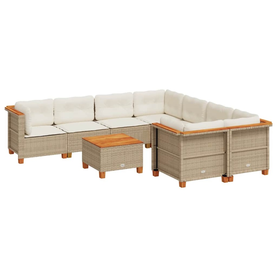 Set canapele de grădină, 9 piese, cu perne, bej, poliratan - 1 | YEO