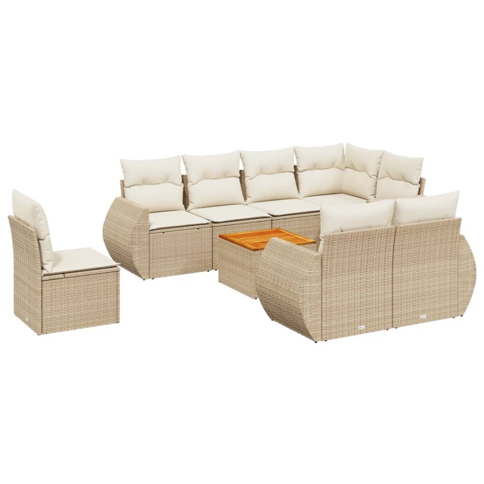 Set canapele de grădină, 9 piese, cu perne, bej, poliratan - 1 | YEO