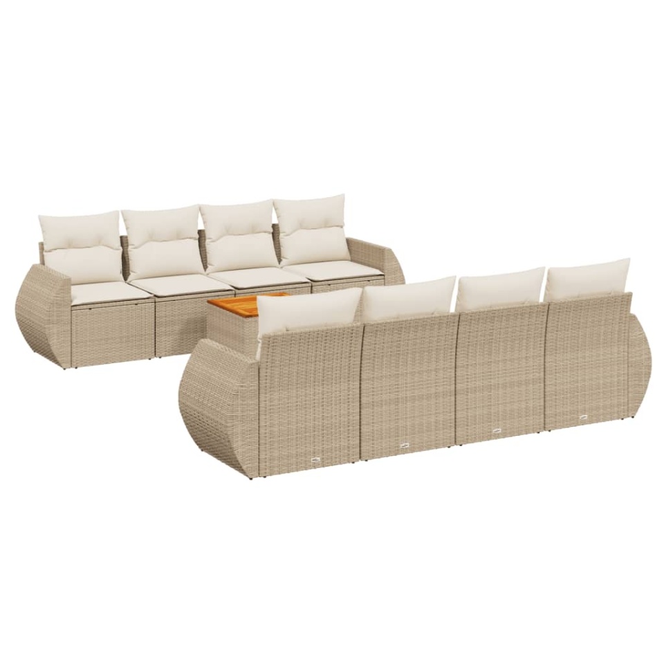 Set canapele de grădină, 9 piese, cu perne, bej, poliratan - 1 | YEO