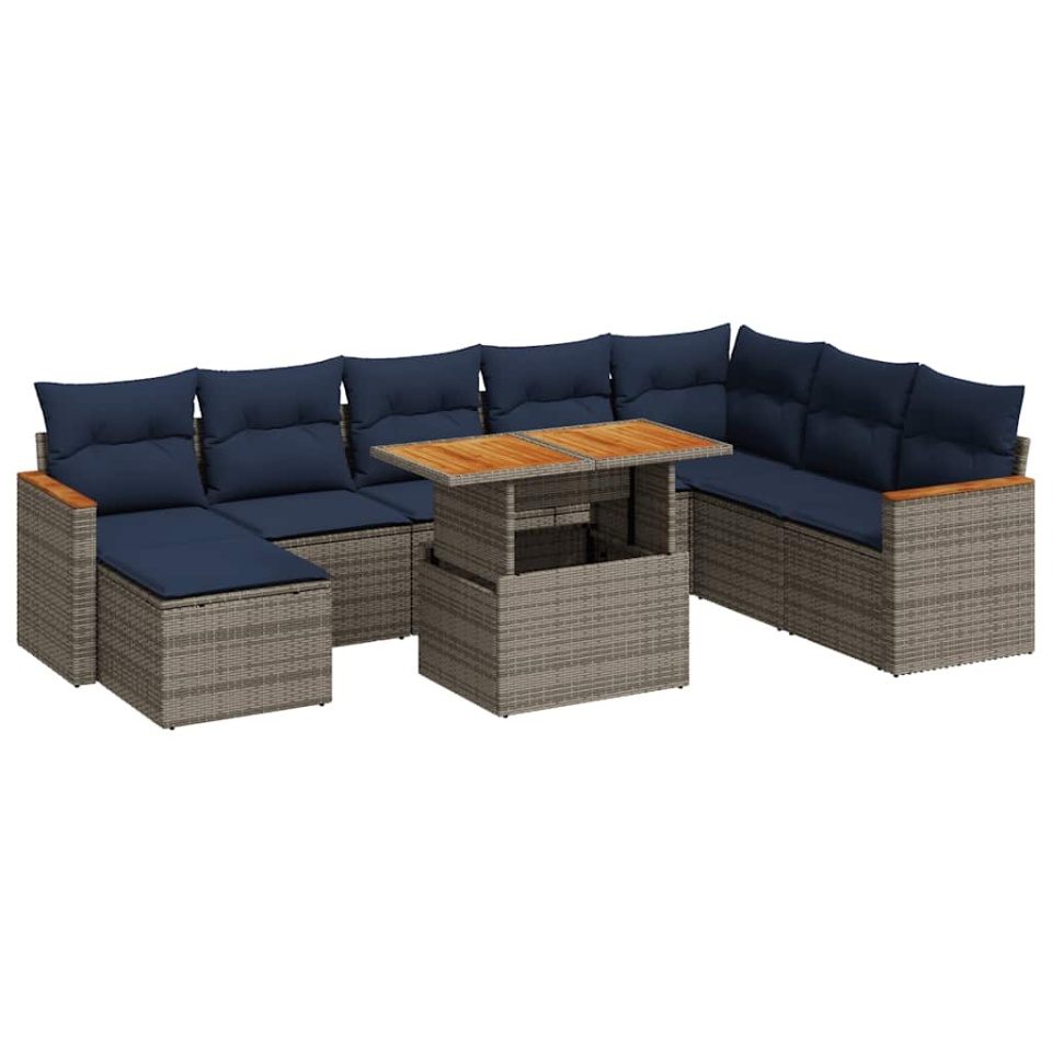 Set canapele de grădină, 9 piese, cu perne, gri, poliratan - 1 | YEO