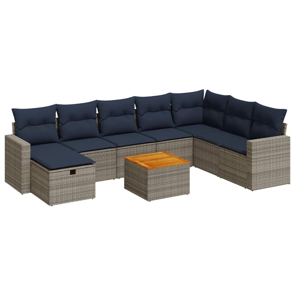 Set canapele de grădină, 9 piese, cu perne, gri, poliratan - 1 | YEO