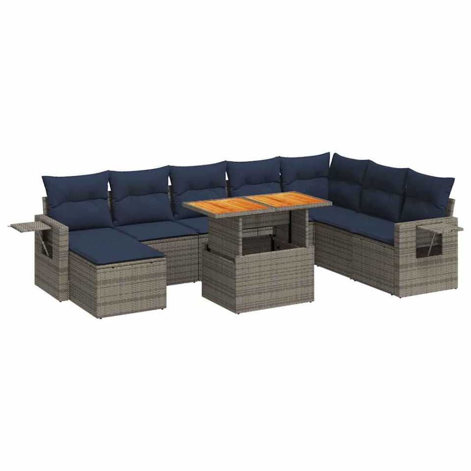 Set canapele de grădină, 9 piese, cu perne, gri, poliratan - 1 | YEO