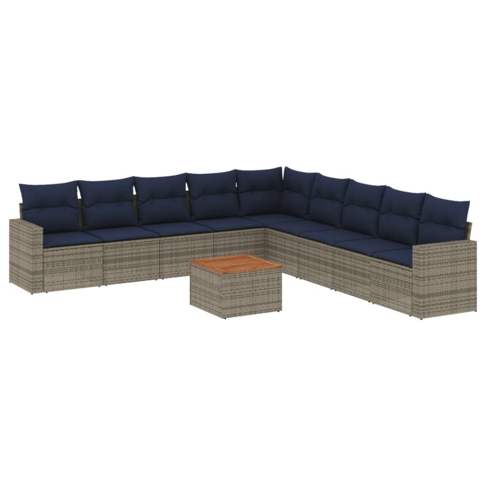 Set canapele de grădină cu perne, 10 piese, gri, poliratan - 1 | YEO