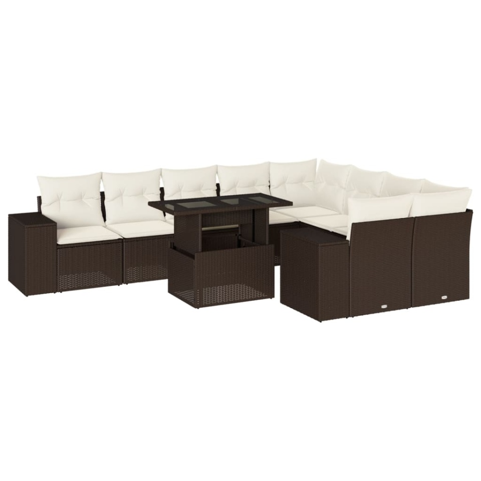 Set canapele de grădină cu perne, 10 piese, maro, poliratan - 1 | YEO