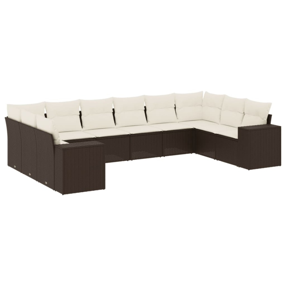 Set canapele de grădină cu perne, 10 piese, maro, poliratan - 1 | YEO