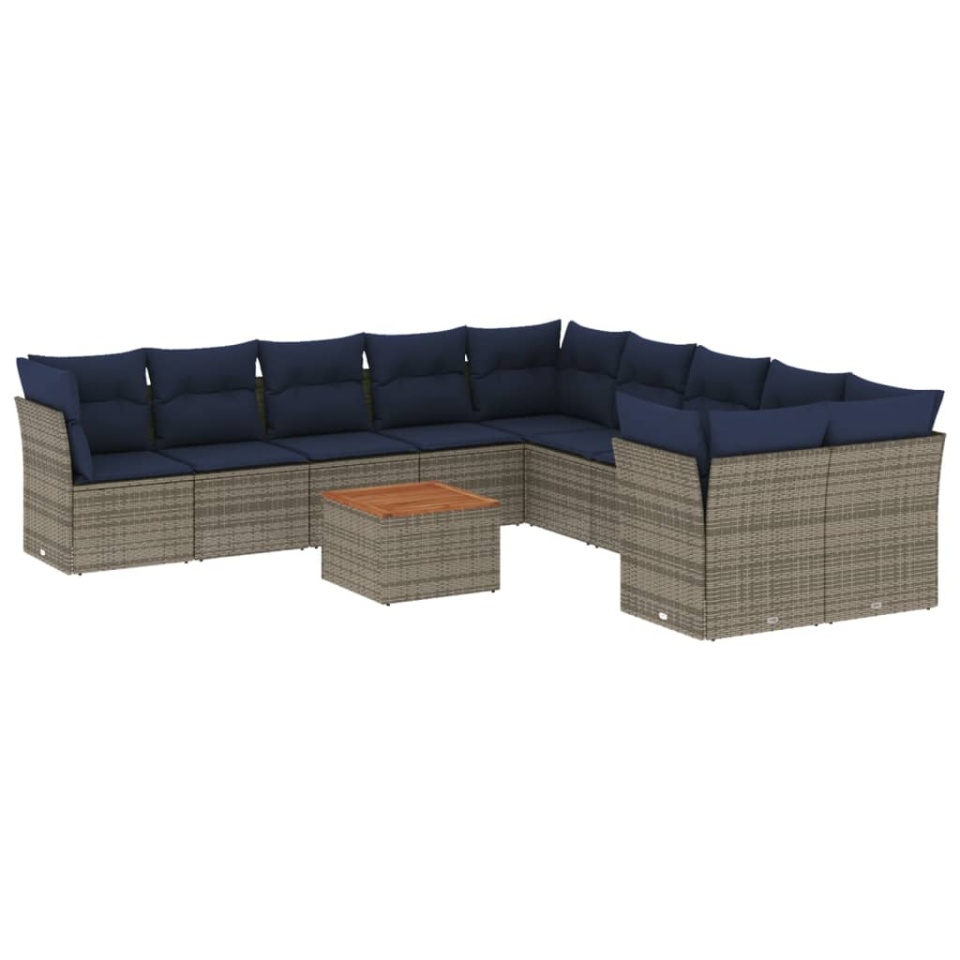 Set canapele de grădină cu perne, 11 piese, gri, poliratan - 1 | YEO