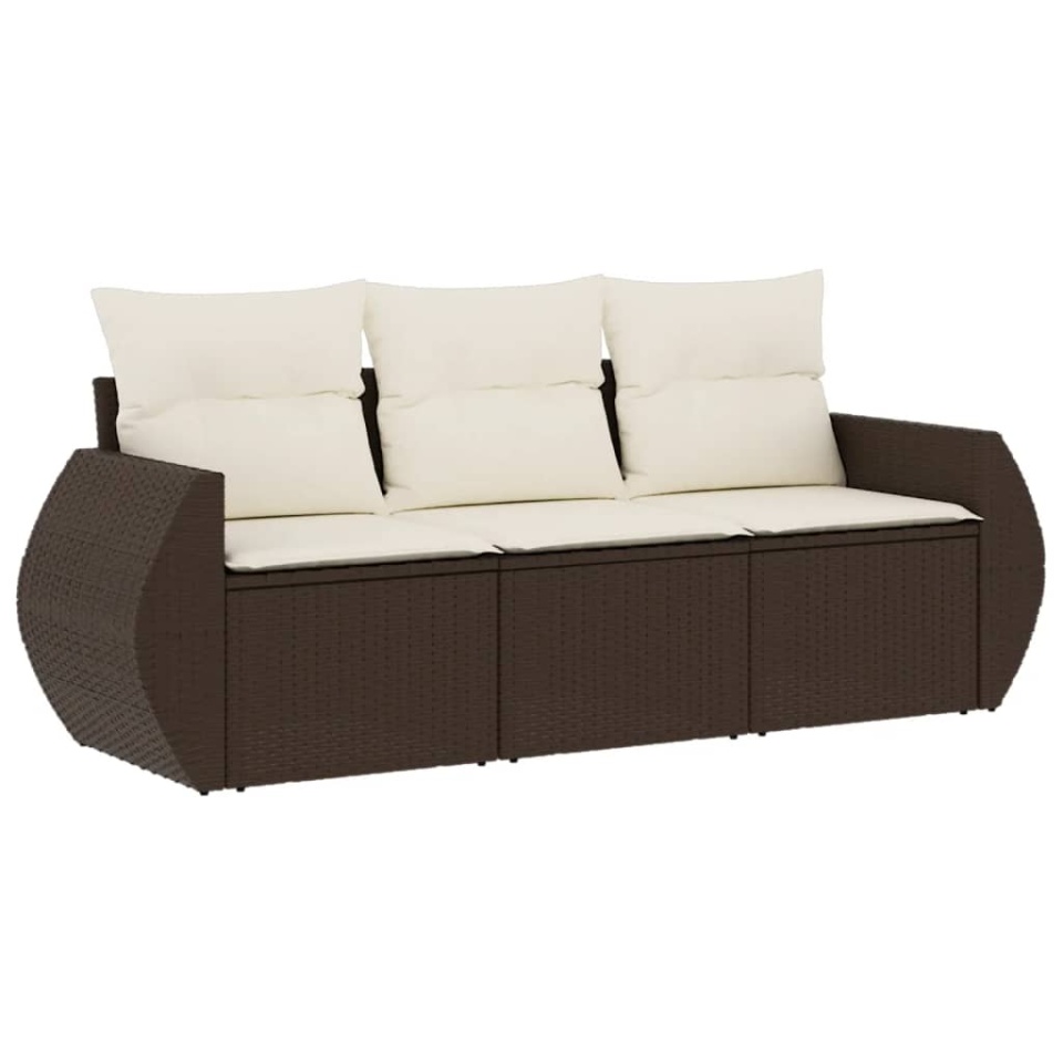 Set canapele de grădină cu perne, 3 piese, maro, poliratan - 1 | YEO