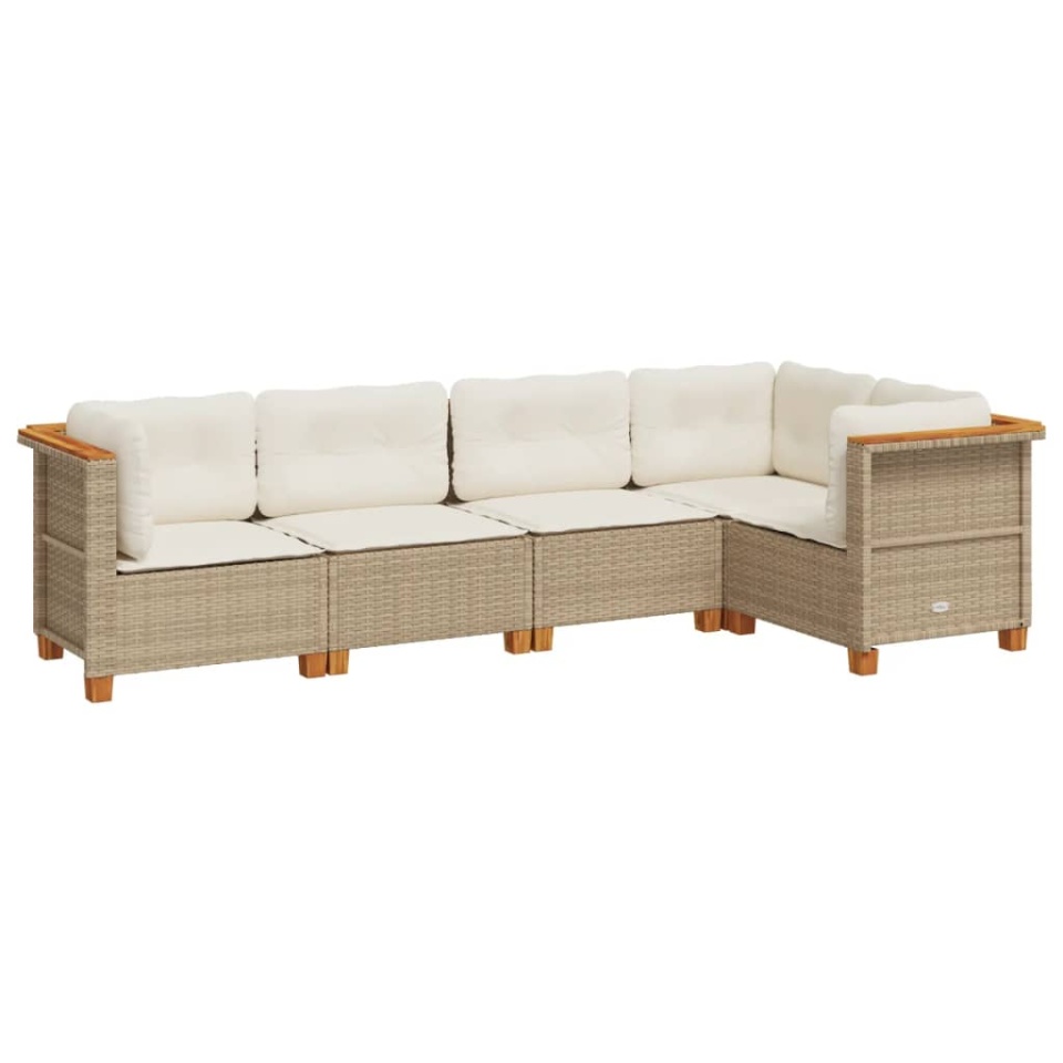 Set canapele de grădină cu perne, 5 piese, bej, poliratan - 1 | YEO