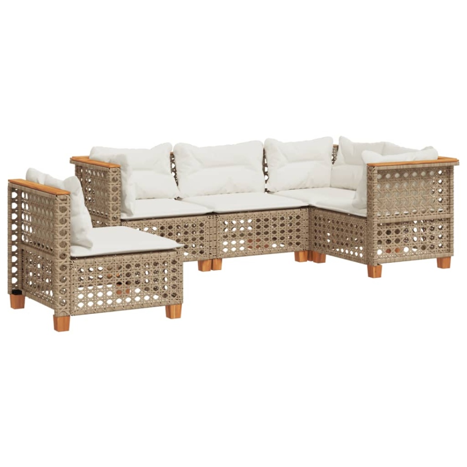 Set canapele de grădină cu perne, 5 piese, bej, poliratan - 1 | YEO