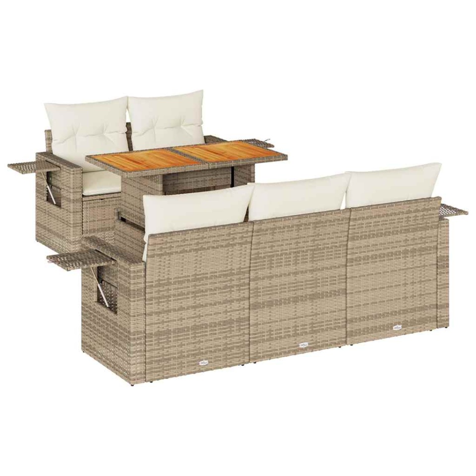 Set canapele de grădină cu perne, 6 piese, bej, poliratan - 1 | YEO