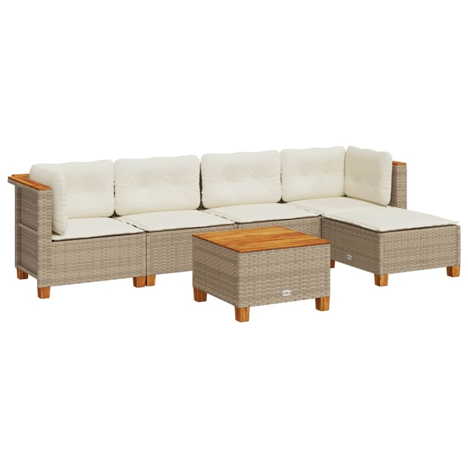 Set canapele de grădină cu perne, 6 piese, bej, poliratan - 1 | YEO
