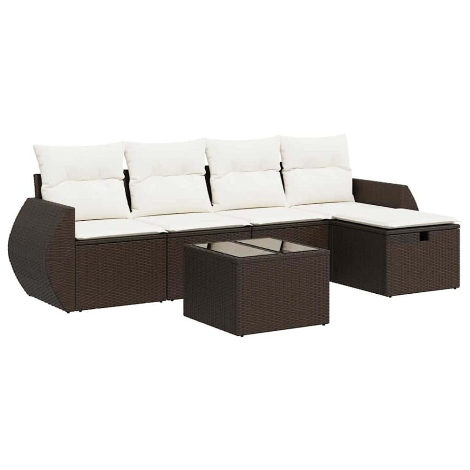 Set canapele de grădină cu perne, 6 piese, maro, poliratan - 1 | YEO
