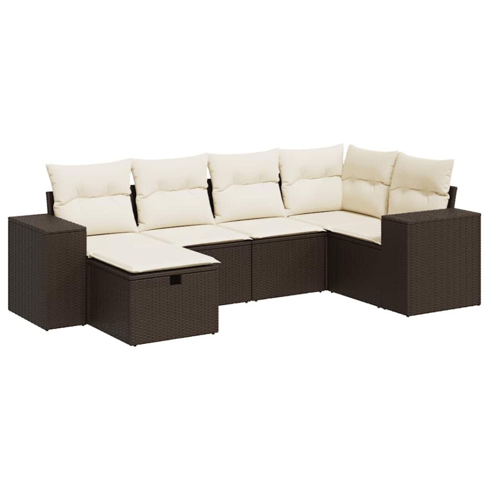 Set canapele de grădină cu perne, 6 piese, maro, poliratan - 1 | YEO
