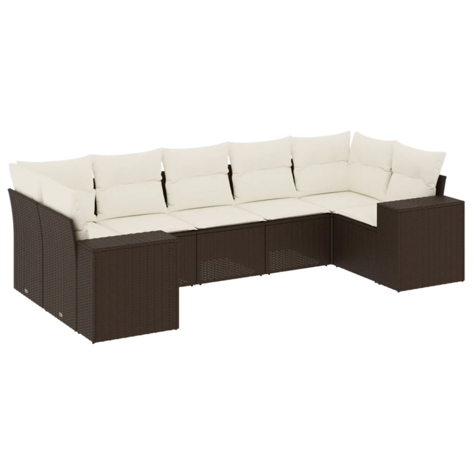 Set canapele de grădină cu perne, 7 piese, maro, poliratan - 1 | YEO