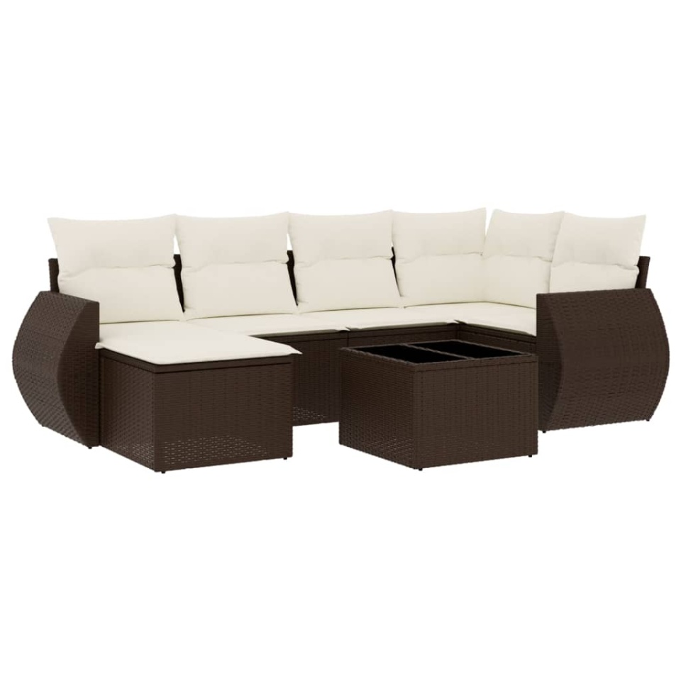Set canapele de grădină cu perne, 7 piese, maro, poliratan - 1 | YEO