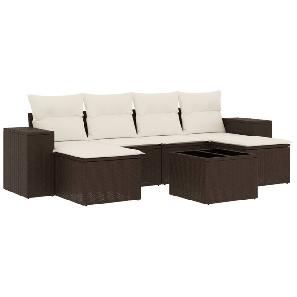 Set canapele de grădină cu perne, 7 piese, maro, poliratan - 1 | YEO