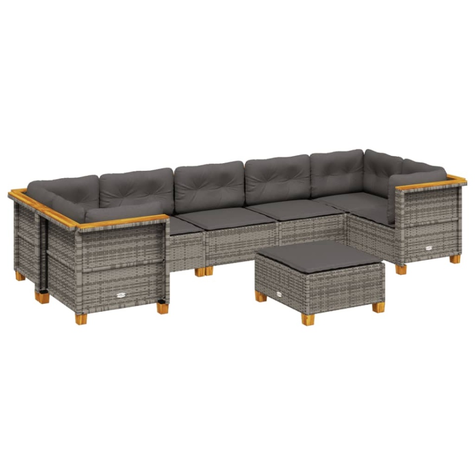 Set canapele de grădină cu perne, 8 piese, gri, poliratan - 1 | YEO