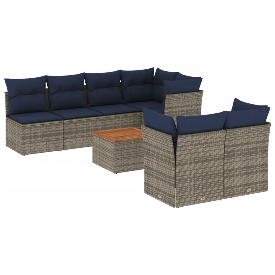 Set canapele de grădină cu perne, 8 piese, gri, poliratan - 1 | YEO