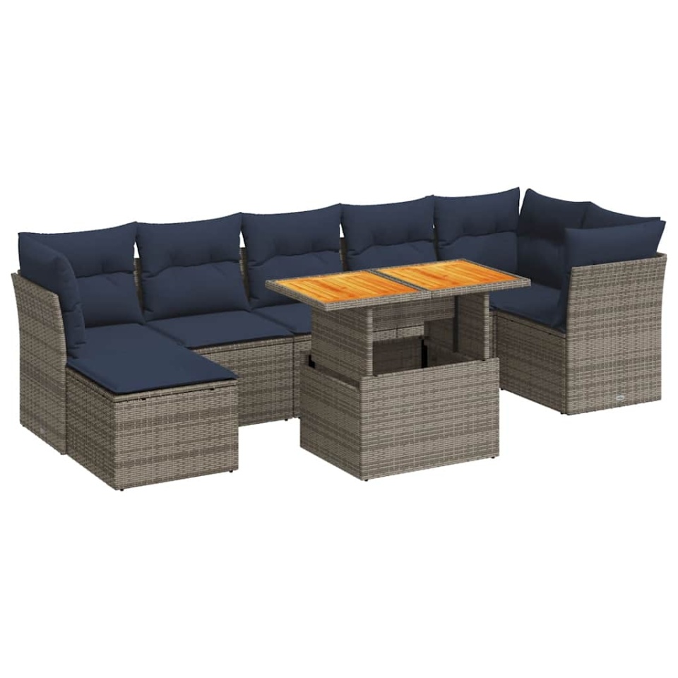 Set canapele de grădină cu perne, 8 piese, gri, poliratan - 1 | YEO