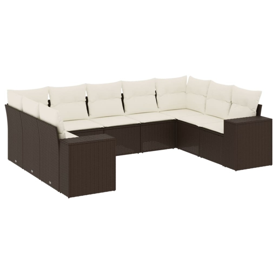 Set canapele de grădină cu perne, 9 piese, maro, poliratan - 1 | YEO