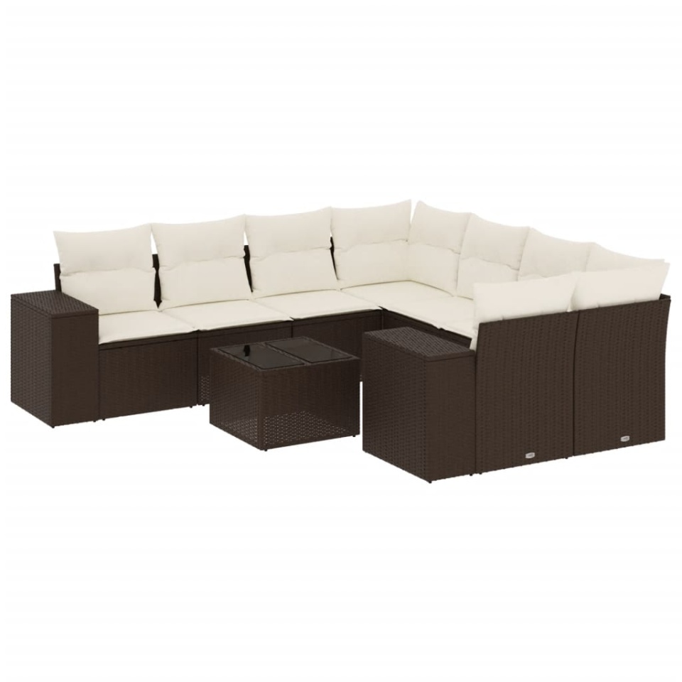 Set canapele de grădină cu perne, 9 piese, maro, poliratan - 1 | YEO