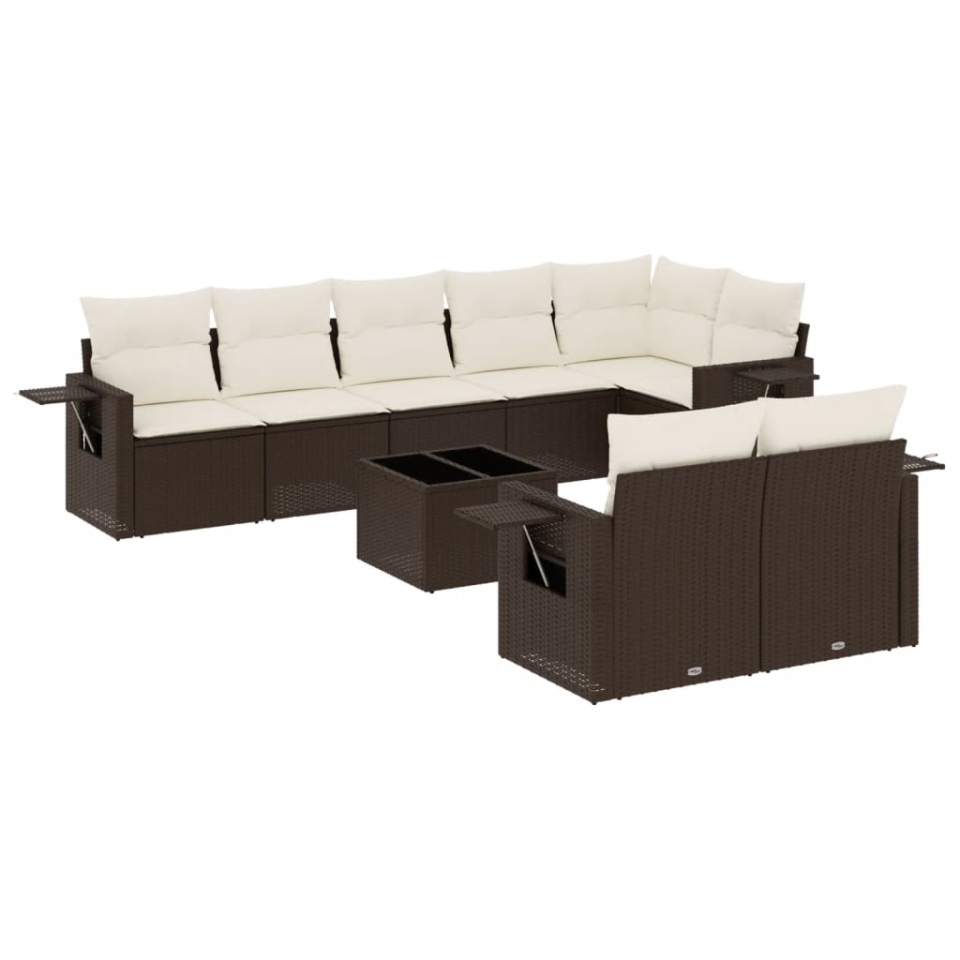 Set canapele de grădină cu perne, 9 piese, maro, poliratan - 1 | YEO