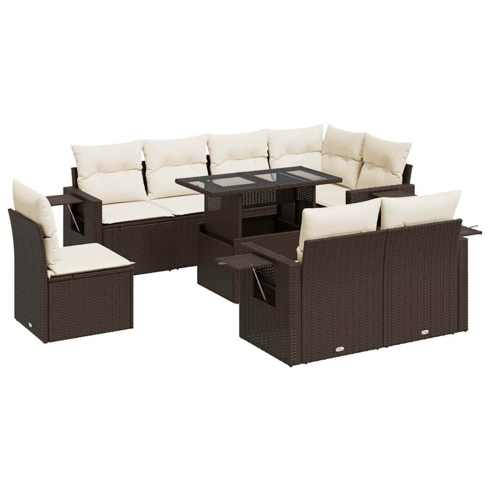 Set canapele de grădină cu perne, 9 piese, maro, poliratan - 1 | YEO