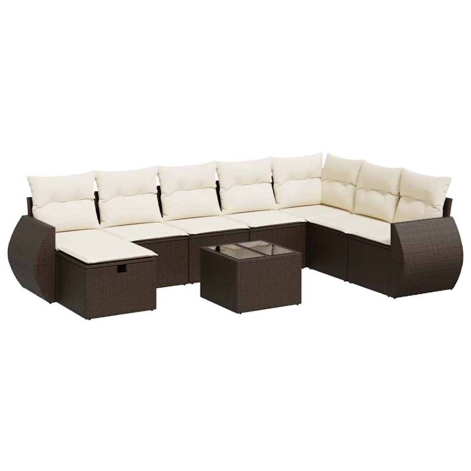 Set canapele de grădină cu perne, 9 piese, maro, poliratan - 1 | YEO
