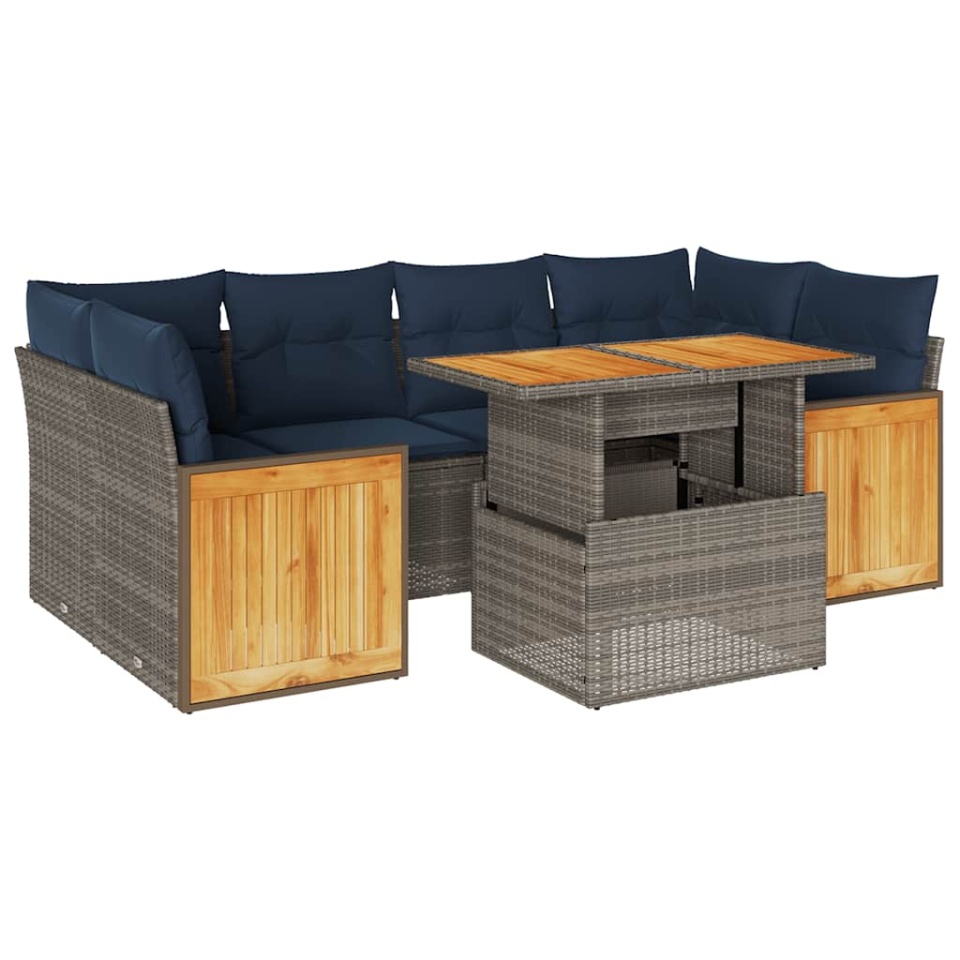 Set canapele grădină cu perne 7 piese gri poliratan/lemn acacia - 1 | YEO