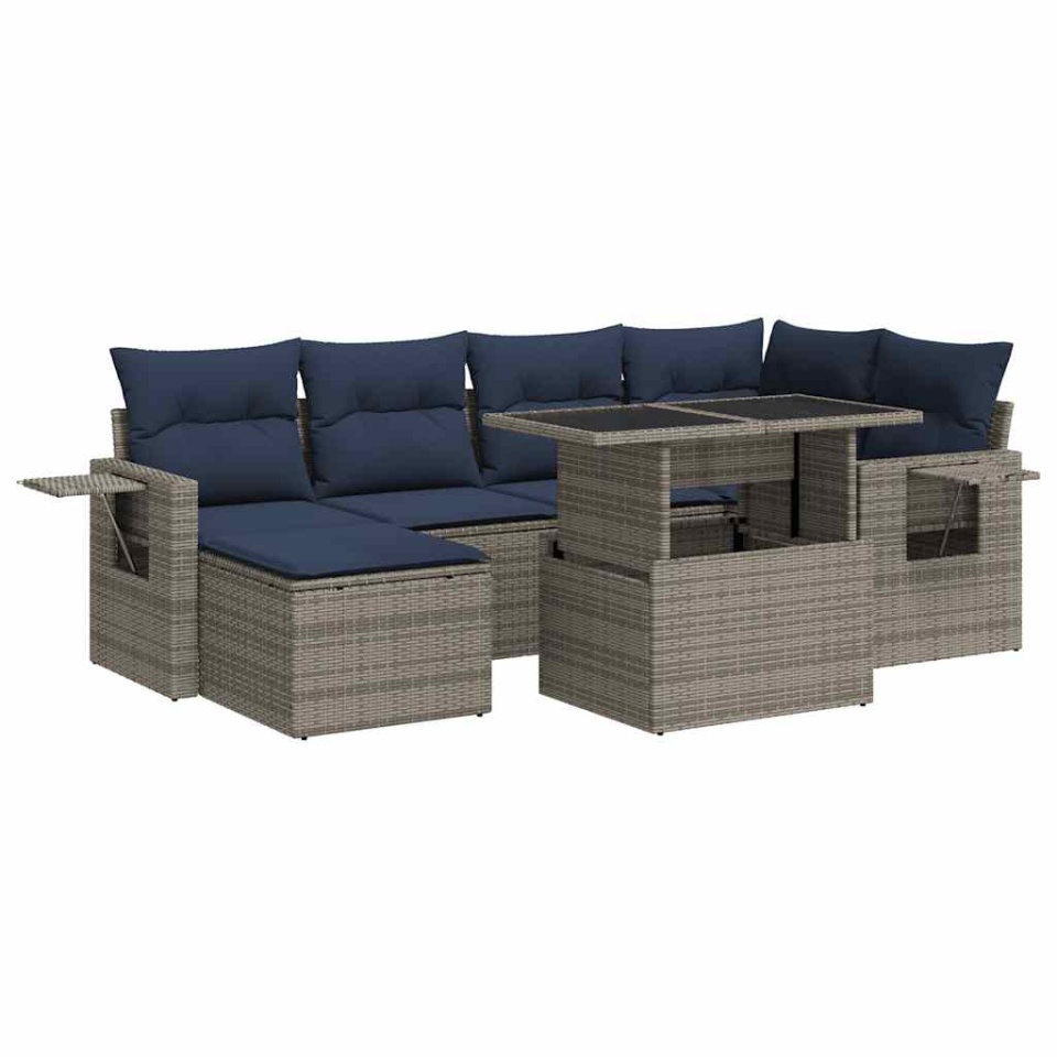 Set canapele grădină cu perne 7 piese gri poliratan/lemn acacia - 1 | YEO