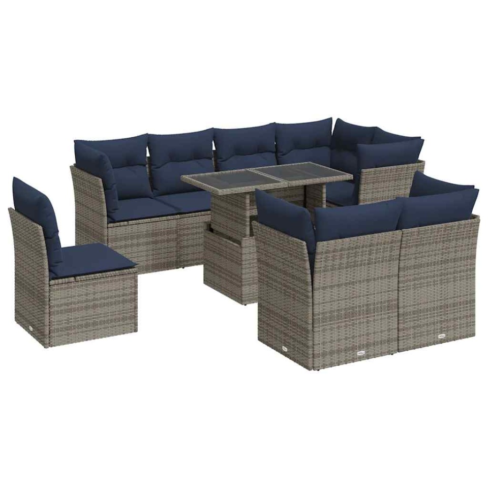 Set canapele grădină cu perne 9 piese gri poliratan/lemn acacia - 1 | YEO