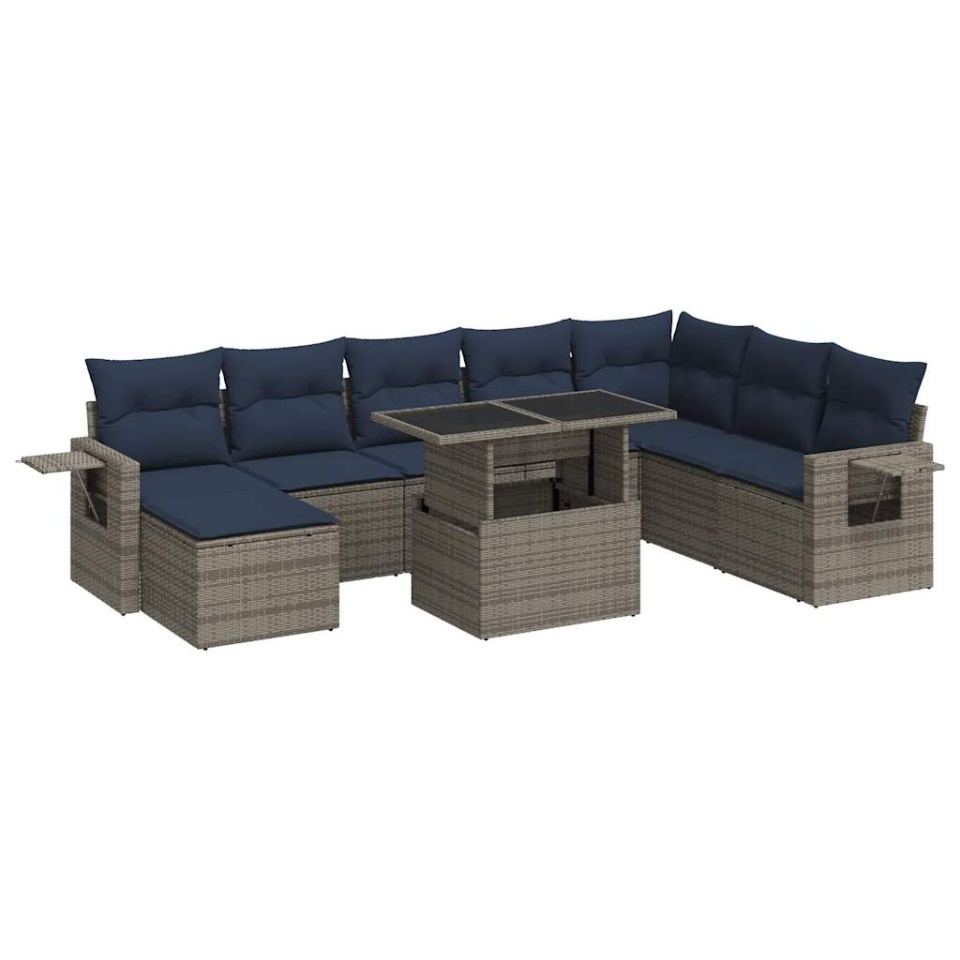 Set canapele grădină cu perne 9 piese gri poliratan/lemn acacia - 1 | YEO