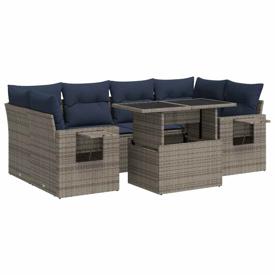 Set canapele grădină perne 7 piese negru, poliratan/lemn acacia - 1 | YEO