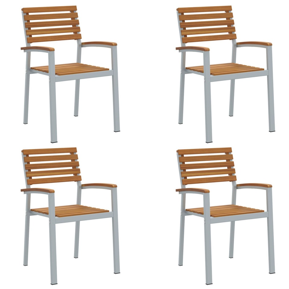 Set de 4 scaune de grădină gri din lemn de Acacia și oțel - 1 | YEO
