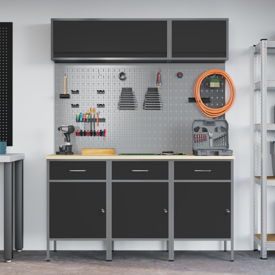 Set de Banc de Lucru 8 Piese - Oțel Negru - 3 | YEO