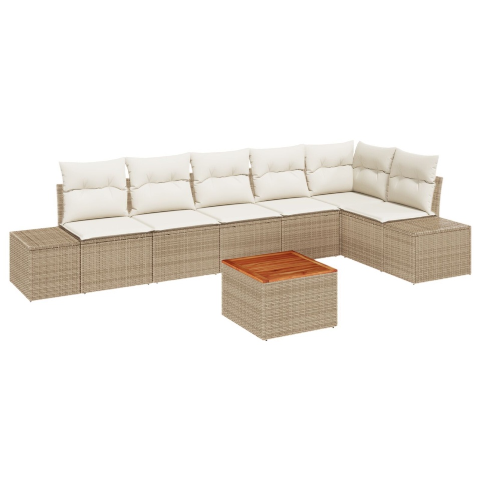 Set de canapea 7 piese pentru gradina cu perne Bej Ratan Acacia - 1 | YEO
