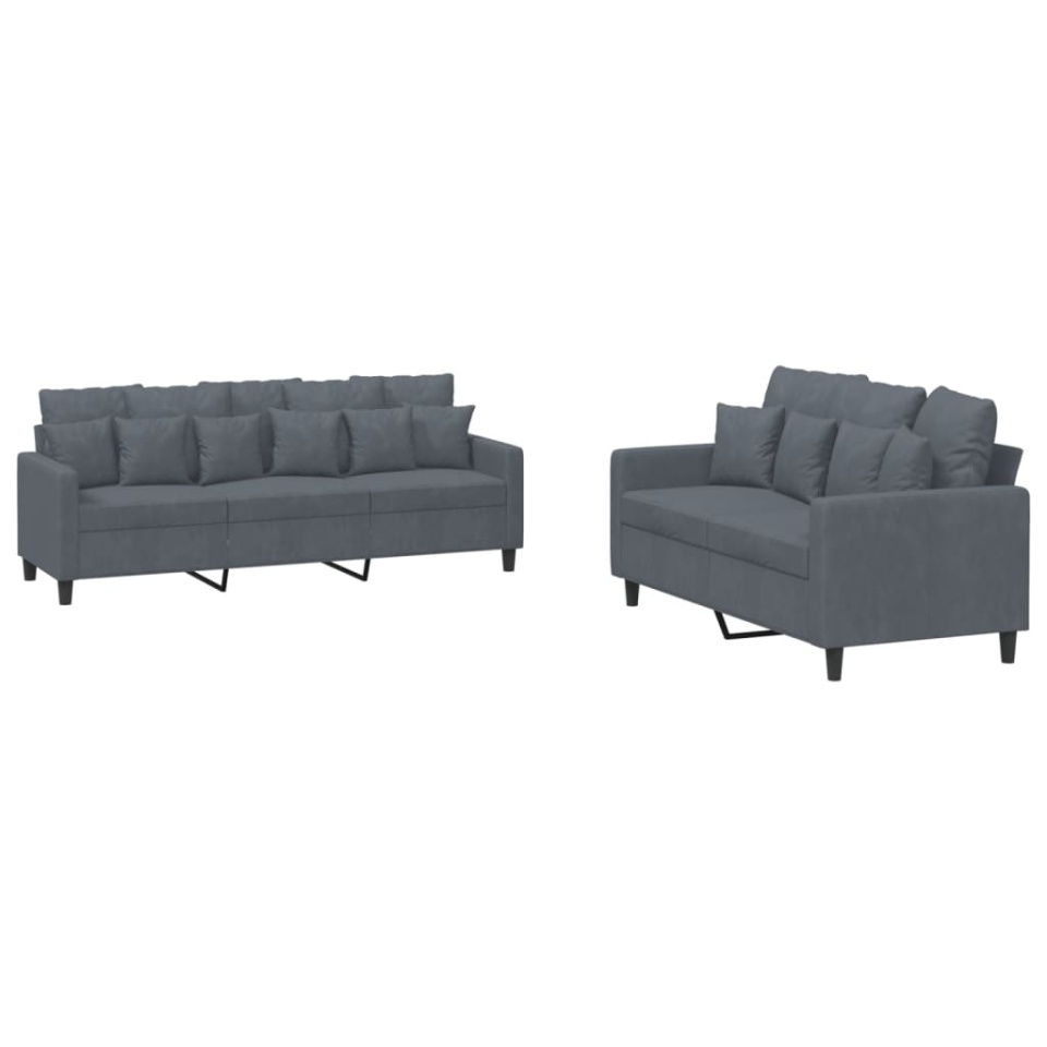 Set de canapele cu perne, 2 piese, gri închis, catifea - 1 | YEO