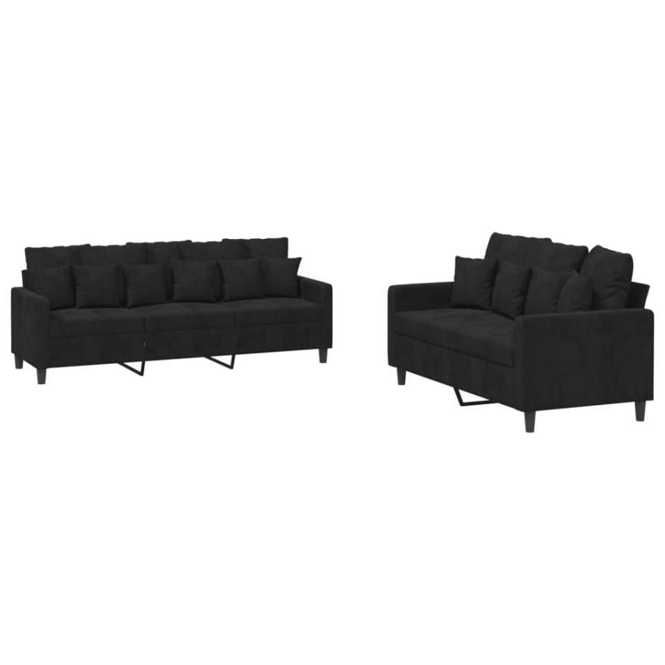 Set de canapele cu perne, 2 piese, negru, catifea - 1 | YEO