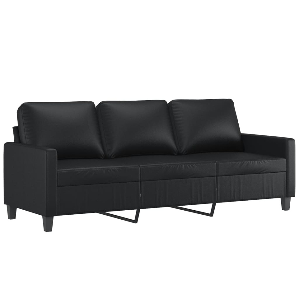 Set de canapele cu perne, 3 piese, negru, piele ecologică - 3 | YEO