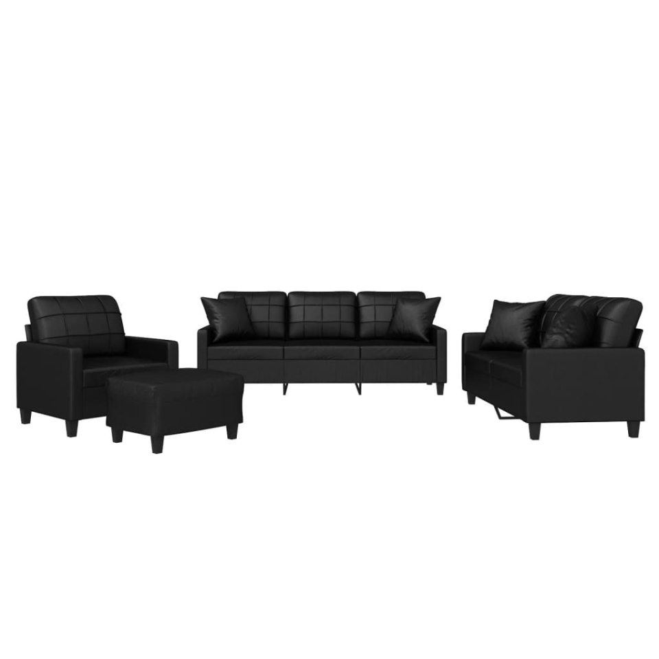 Set de canapele cu perne, 4 piese, negru, piele ecologică - 1 | YEO