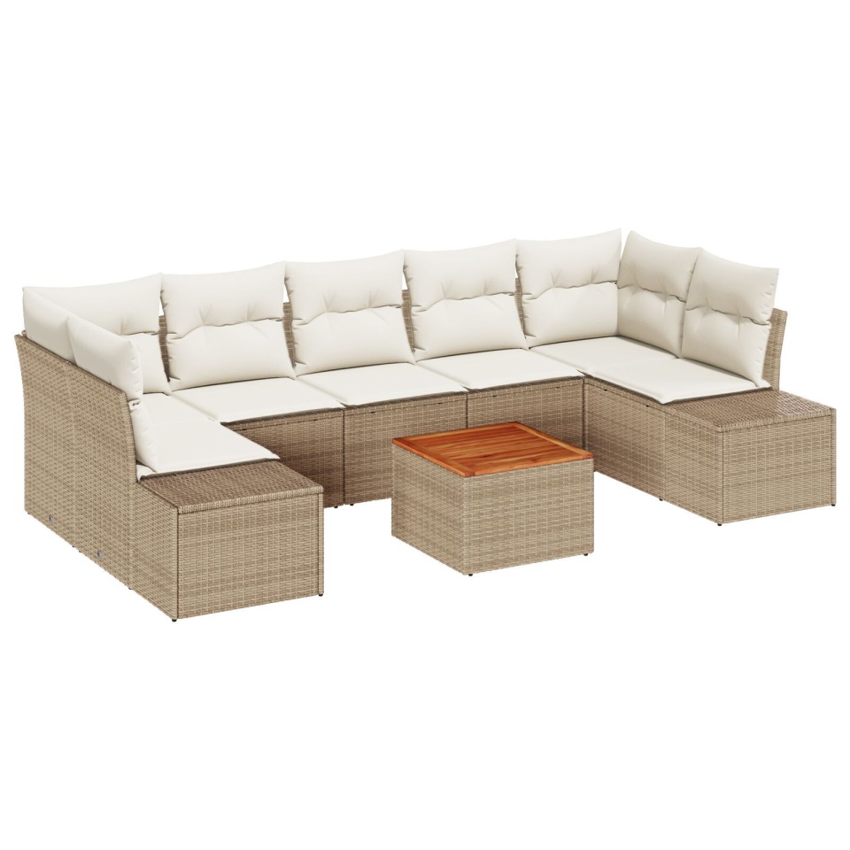 Set de canapele de grădină cu 8 piese și perne Bej Ratan Poli Acacia - 1 | YEO